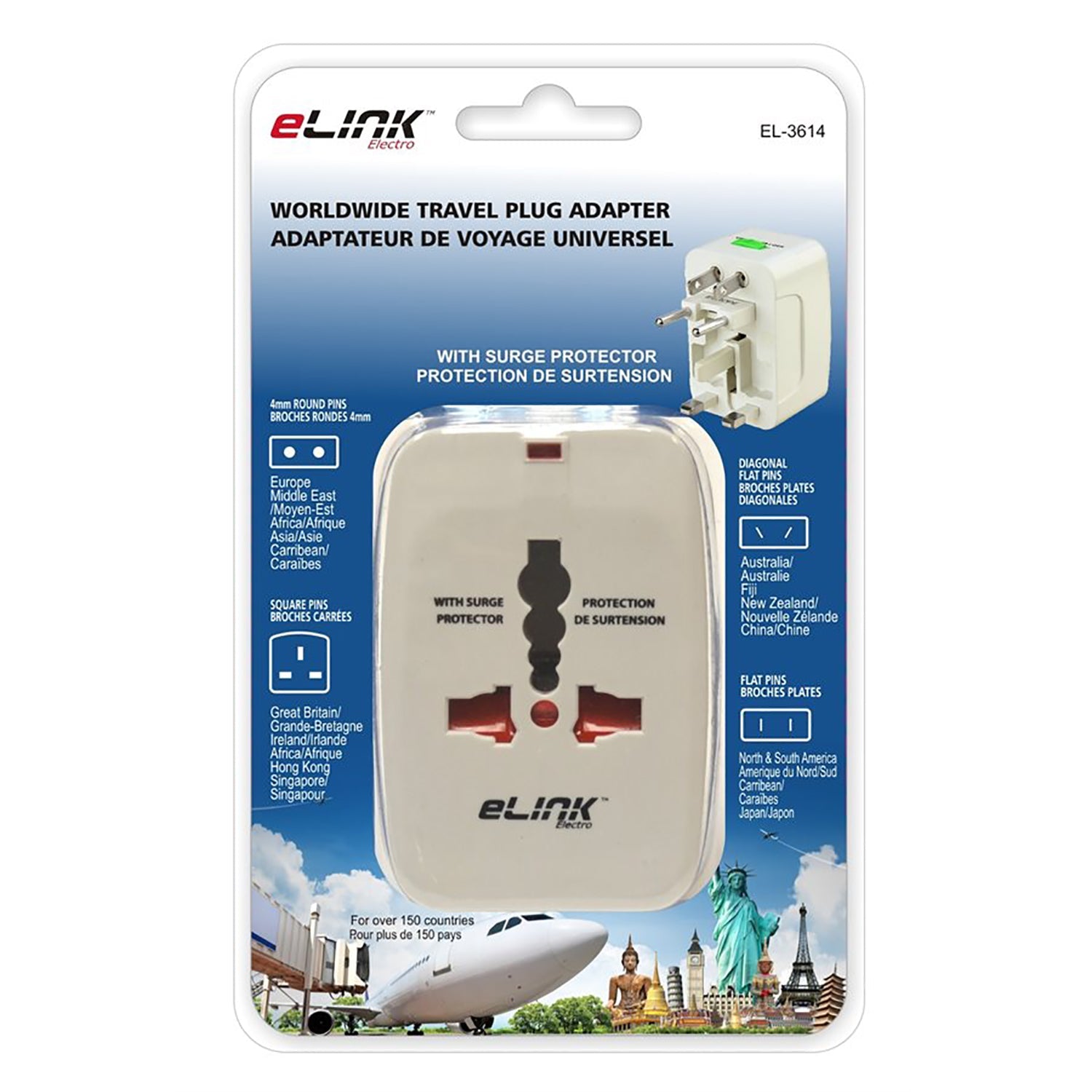 Elink - Adaptateur de Voyage Universel avec Protecteur de Surtension, Pour Plus de 150 Pays - Simple Boutique