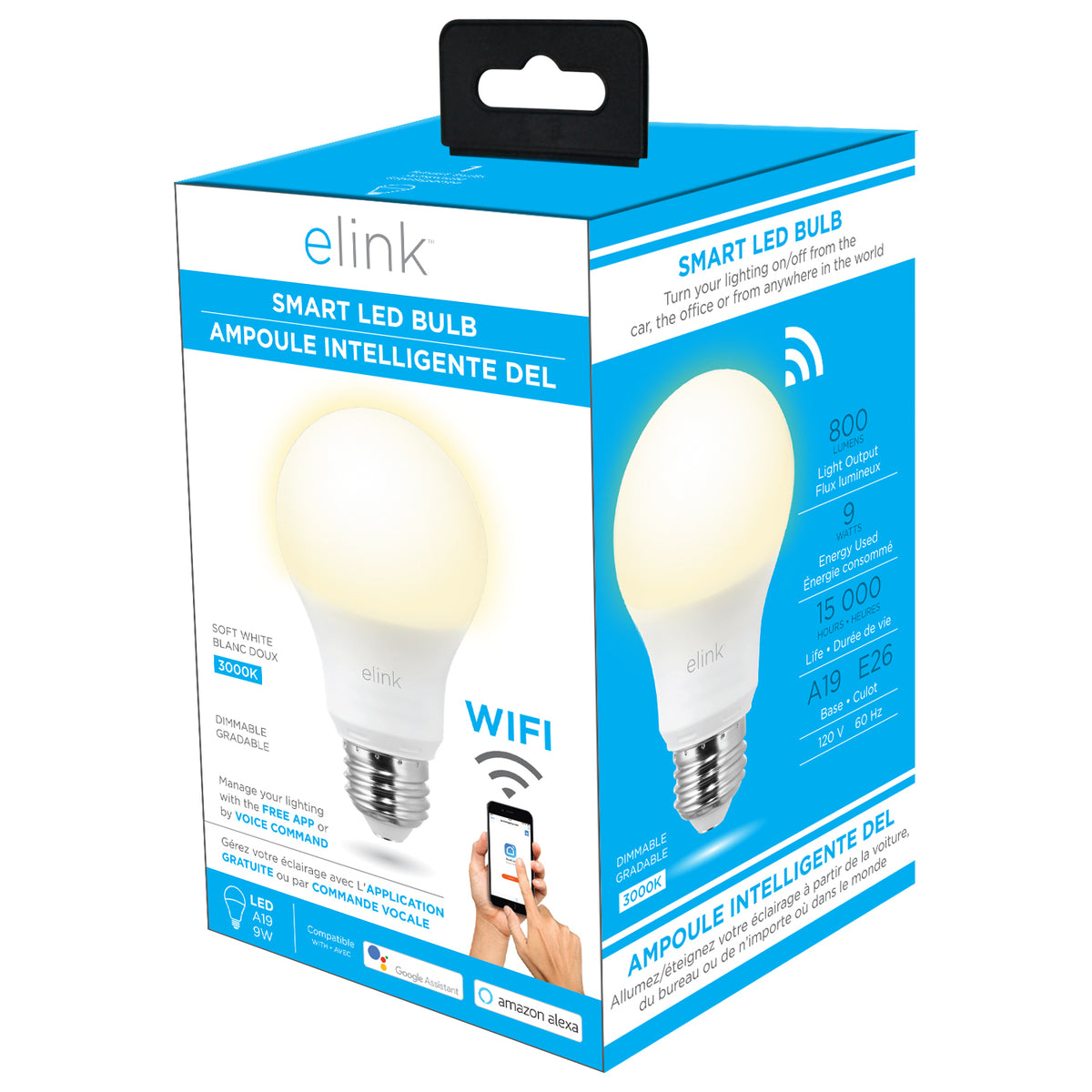 Elink Ampoule DEL Intelligente Wi-Fi A19 Gradable, 800 Lumens, Blanc Doux - Simple Boutique