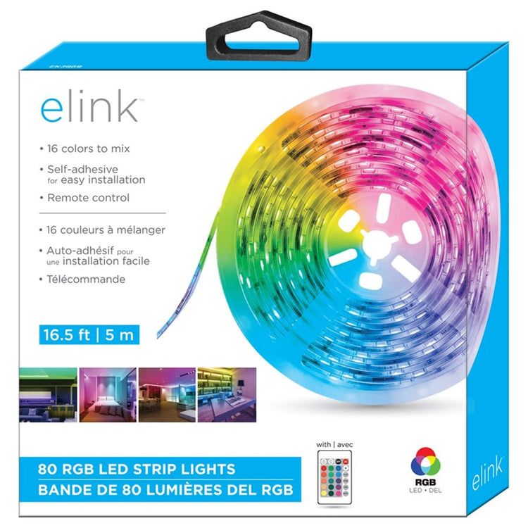 Elink - Bande de Lumières DEL Auto-Adhésive, Longeur de 16.5 Pieds avec Télécommande - Simple Boutique