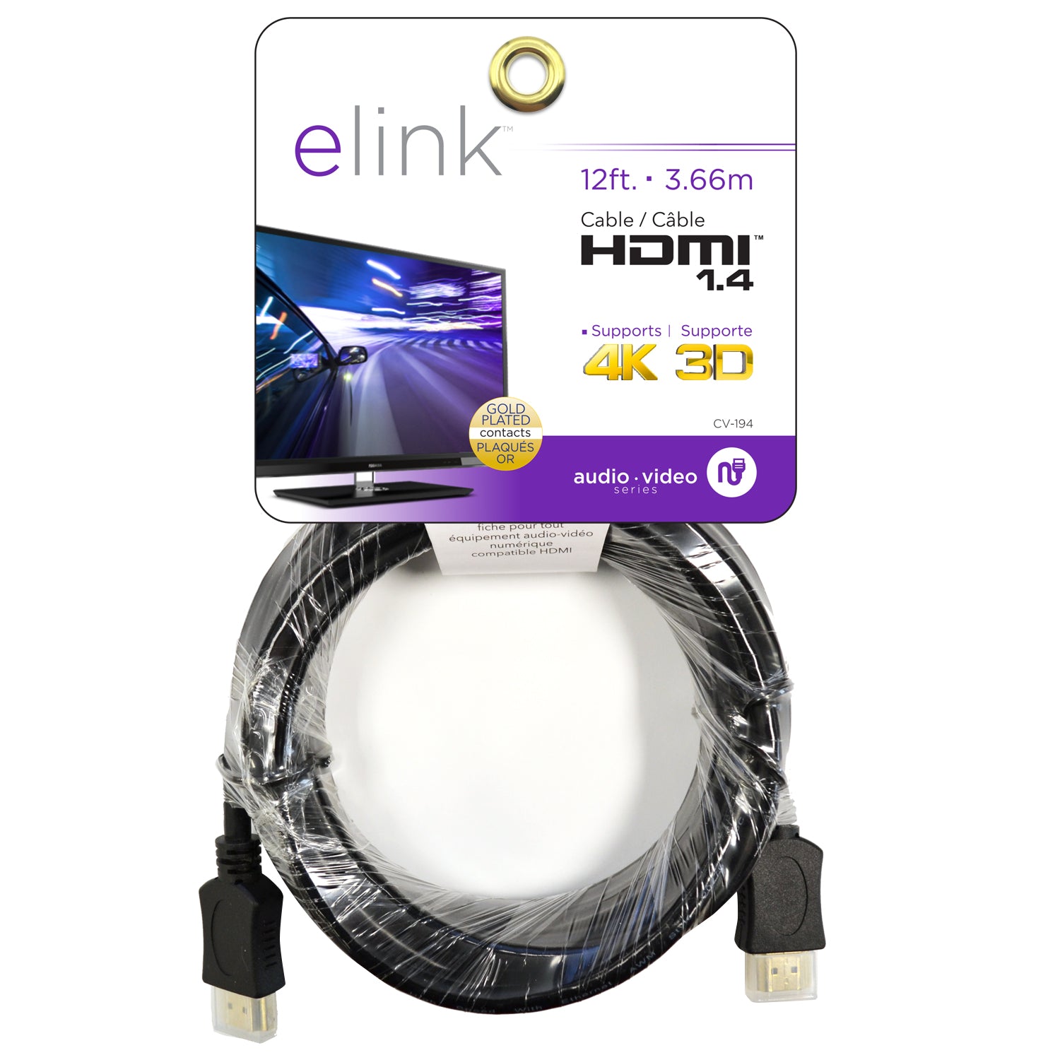 Elink Câble HDMI 12 pi 4K et 3D, Contacts Plaqués Or, Noir - Simple Boutique