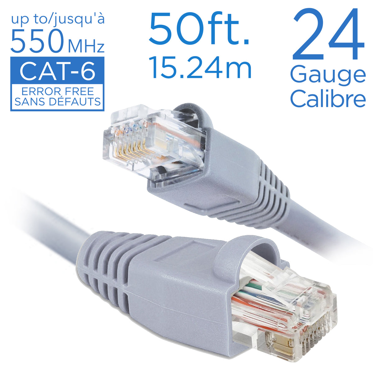 Elink Câble Réseau Ethernet Cat6 50 pi RJ45, Gris - Simple Boutique