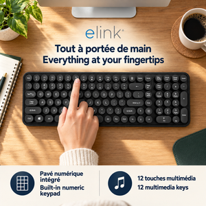 Elink Clavier Sans Fil Rétro Style Machine à Écrire 2,4 GHz, Pleine Taille 105 Touches, Noir - Simple Boutique
