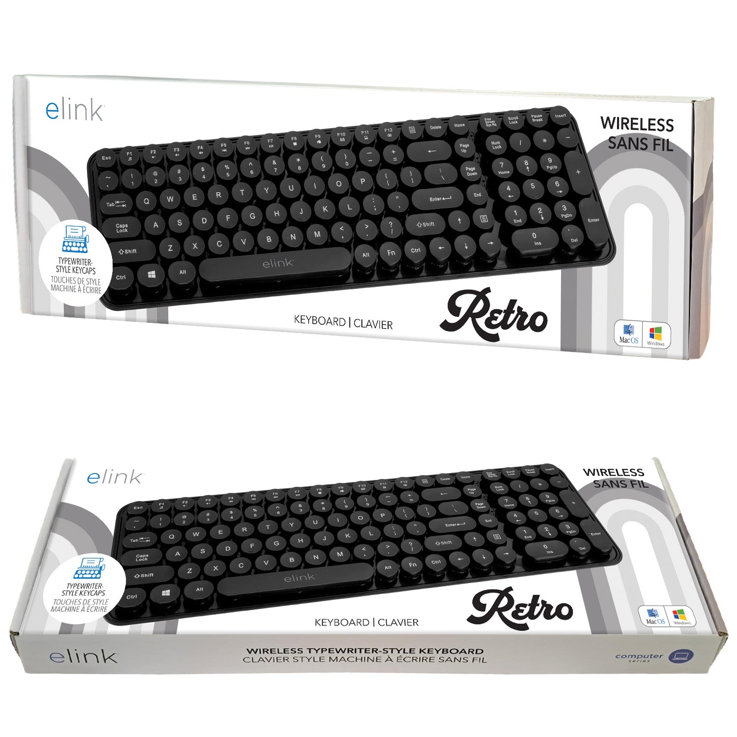 Elink Clavier Sans Fil Rétro Style Machine à Écrire 2,4 GHz, Pleine Taille 105 Touches, Noir - Simple Boutique
