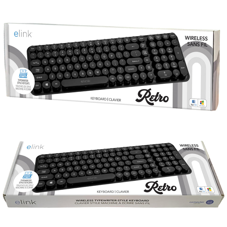Elink Clavier Sans Fil Rétro Style Machine à Écrire 2,4 GHz, Pleine Taille 105 Touches, Noir - Simple Boutique