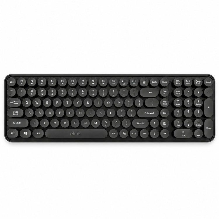 Elink Clavier Sans Fil Rétro Style Machine à Écrire 2,4 GHz, Pleine Taille 105 Touches, Noir - Simple Boutique