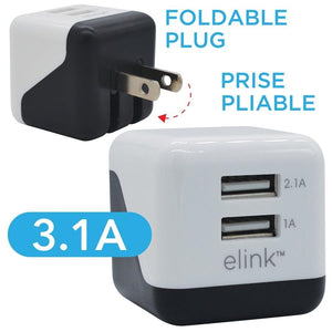 Elink EK091 Chargeur USB Universel 2 port USB 3.1A Blanc - Simple Boutique