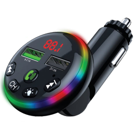 Elink - Émetteur FM pour Voiture avec 2 Ports USB et Éclairage RGB, Noir
