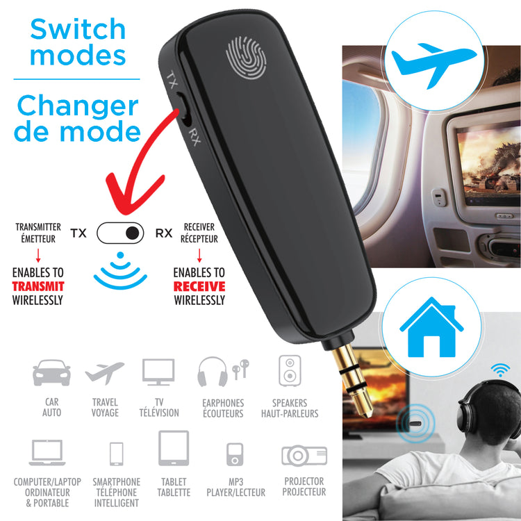 Elink Émetteur et Récepteur Audio Sans Fil Rechargeable, Adaptateur AUX 3,5 mm Mains Libres, Noir - Simple Boutique