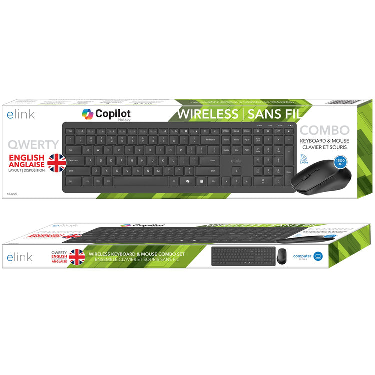 Elink - Ensemble Clavier Anglais et Souris Sans-Fil, Touche pour Copilot, Noir - Simple Boutique