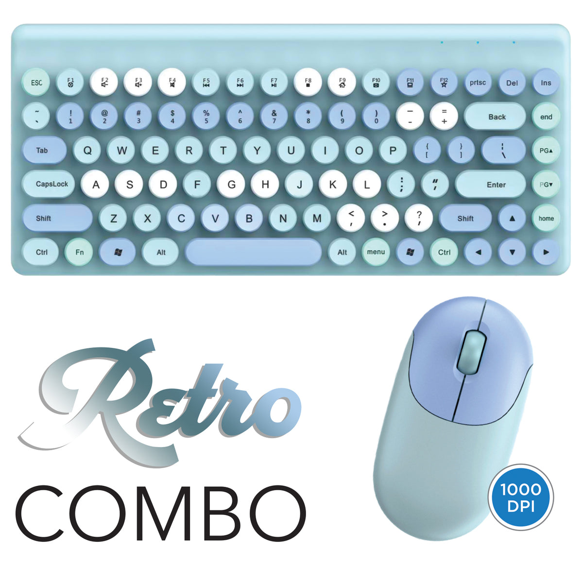 Elink Ensemble Clavier et Souris Sans Fil Rétro Style Machine à Écrire, Compact, Bleu - Simple Boutique