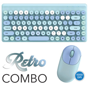 Elink Ensemble Clavier et Souris Sans Fil Rétro Style Machine à Écrire, Compact, Bleu - Simple Boutique