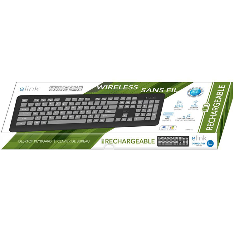 Elink KBR647 - Clavier Sans-Fil Rechargeable, 105 Touches, 2.4Ghz, Noir - Simple Boutique