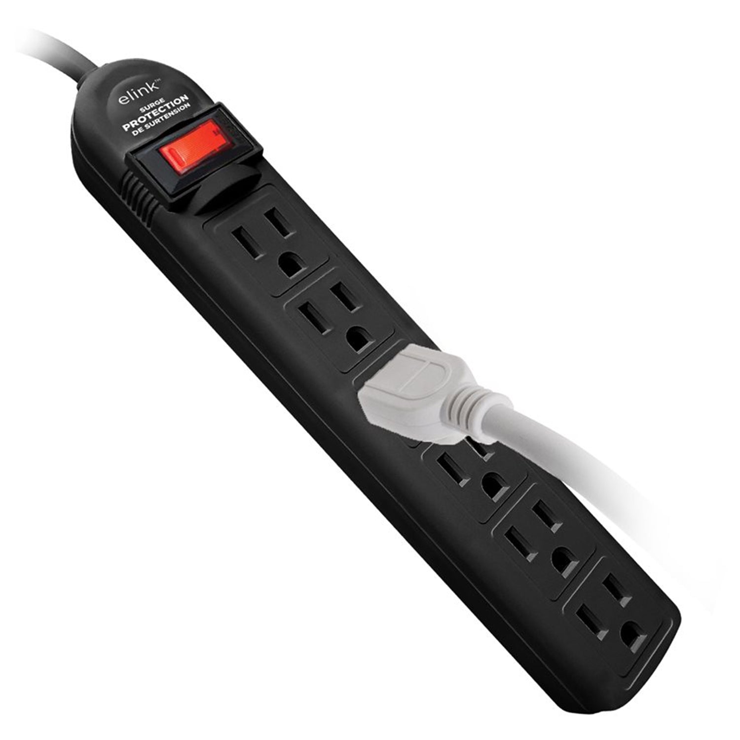 Elink - Protecteur de Surtension à 6 Prises, Protection 90 Joules, Cordon de 2 Pieds, Noir - Simple Boutique