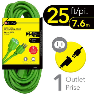 Elink - Rallonge Électrique Extérieur à 1 Prise, Longueur de 25 Pieds, Vert - Simple Boutique