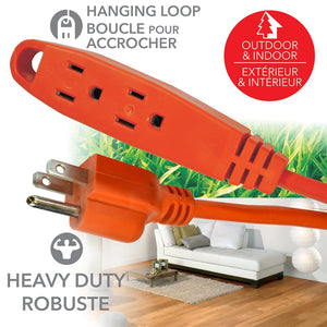 Elink - Rallonge Électrique Extérieur à 3 Prise, Longueur de 15 Pieds, Orange - Simple Boutique