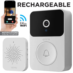 Elink Sonnette Vidéo Sans Fil Rechargeable avec Carillon, Vision Nocturne et Audio Bidirectionnel, Blanc - Simple Boutique