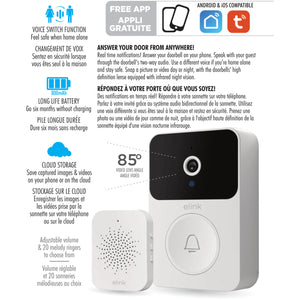 Elink Sonnette Vidéo Sans Fil Rechargeable avec Carillon, Vision Nocturne et Audio Bidirectionnel, Blanc - Simple Boutique
