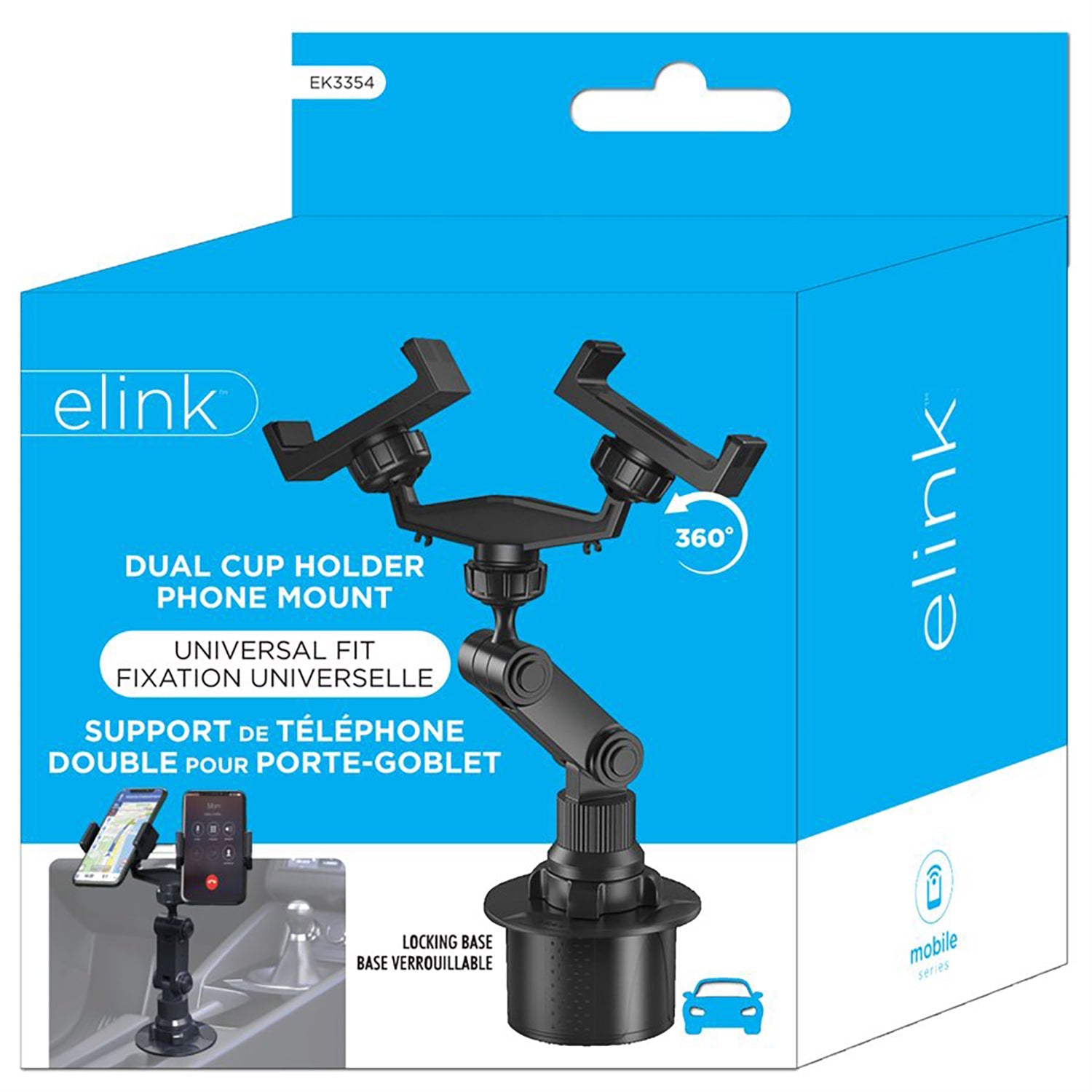 Elink - Support de Téléphone Universel à 2 Têtes, Rotatif, Pour Porte-Gobelet de Voiture, Noir - Simple Boutique