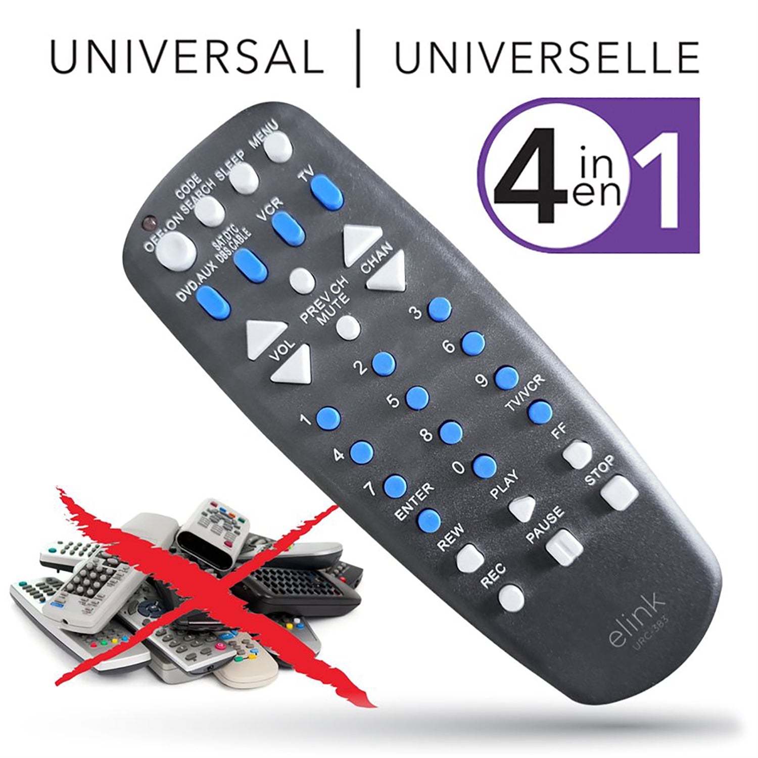 Elink - Télécommande Universelle 4 en 1, Facile à Manipuler, Noir - Simple Boutique