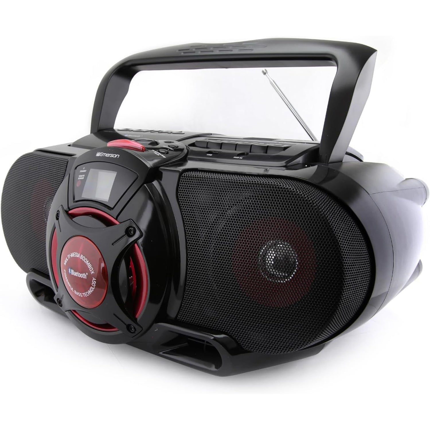 Emerson - BoomBox Portable avec Lecteur CD et Casette, Bluetooth, Radio AM/FM, Entrée USB, Rouge - Simple Boutique