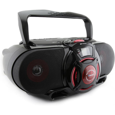 Emerson - BoomBox Portable avec Lecteur CD et Casette, Bluetooth, Radio AM/FM, Entrée USB, Rouge