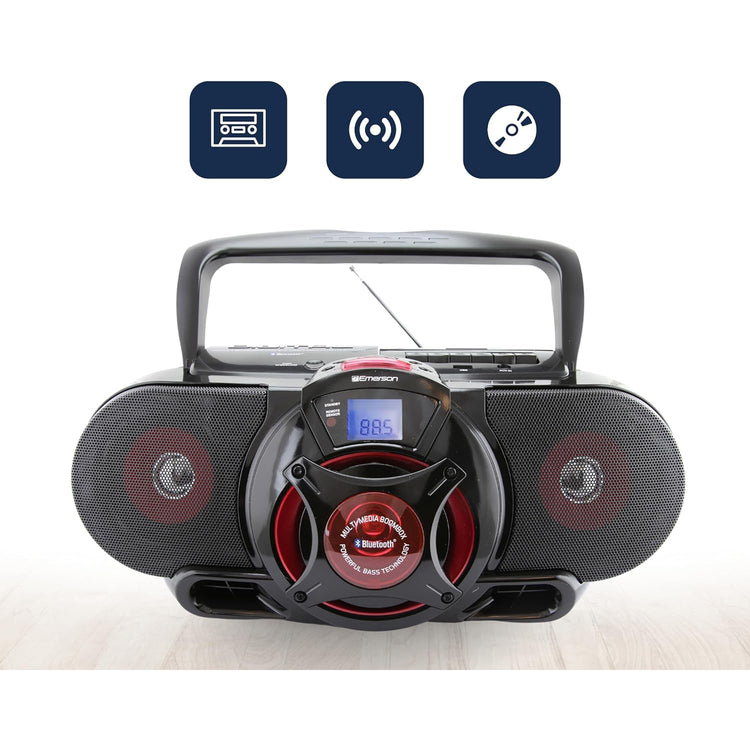 Emerson - BoomBox Portable avec Lecteur CD et Casette, Bluetooth, Radio AM/FM, Entrée USB, Rouge - Simple Boutique