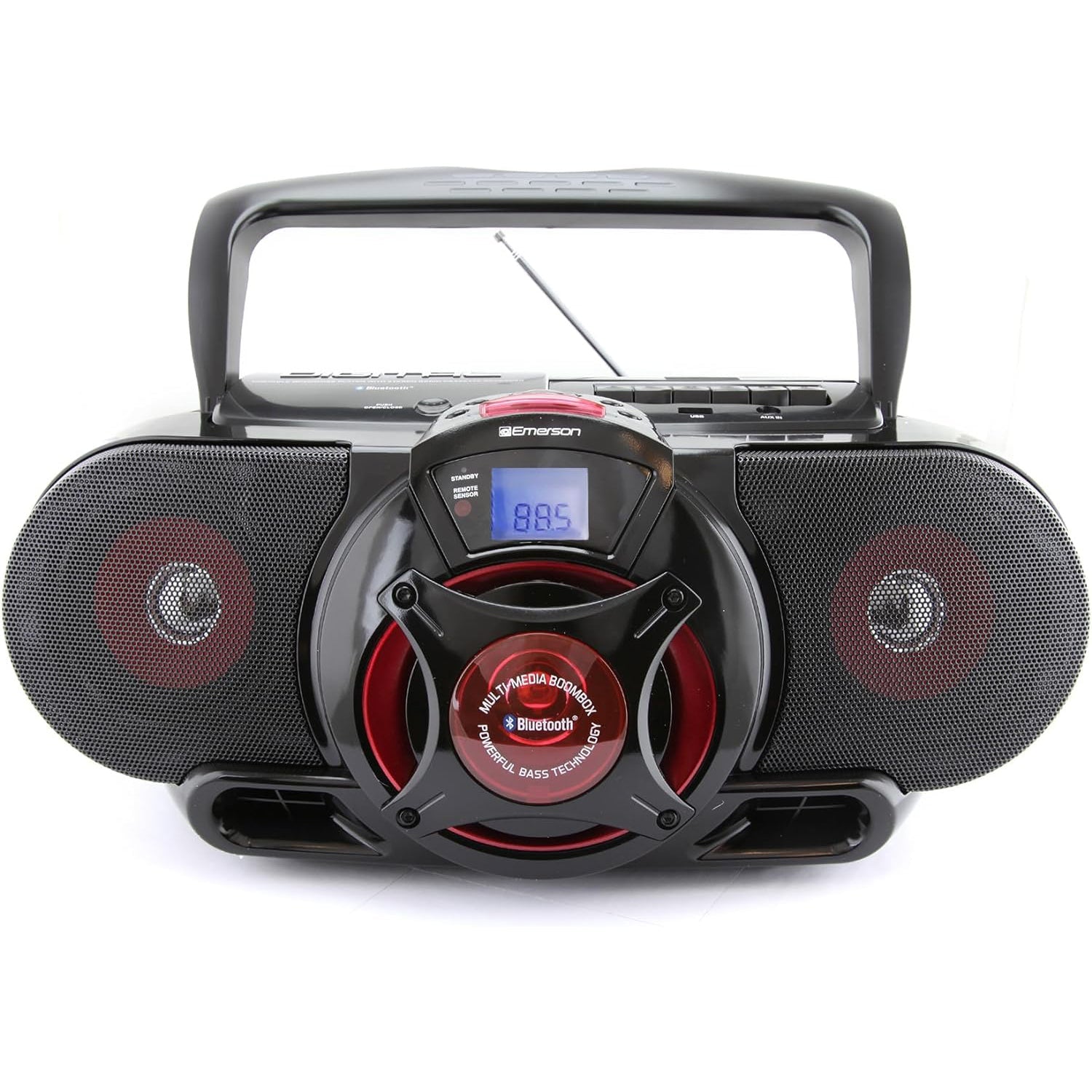 Emerson - BoomBox Portable avec Lecteur CD et Casette, Bluetooth, Radio AM/FM, Entrée USB, Rouge - Simple Boutique