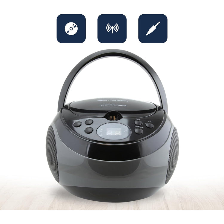 Emerson - Lecteur CD Portable avec Radio Stéréo AM/FM et Prise AUX, Gris - Simple Boutique