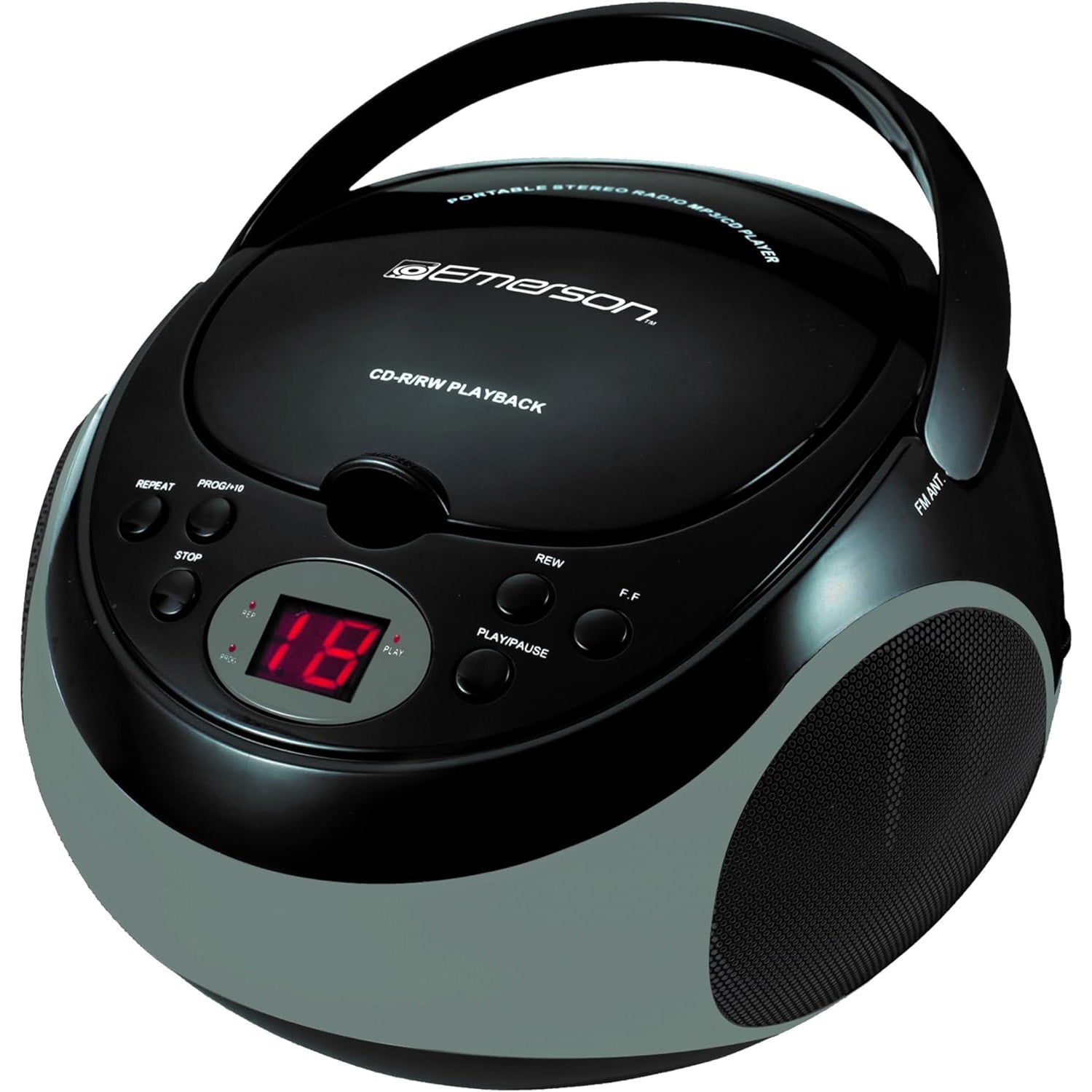 Emerson - Lecteur CD Portable avec Radio Stéréo AM/FM et Prise AUX, Gris - Simple Boutique
