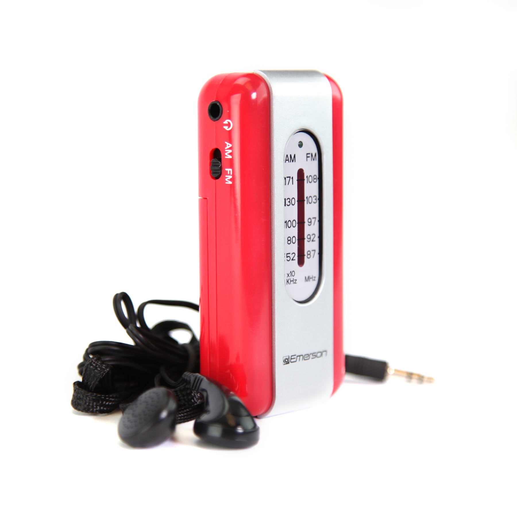 Emerson - Mini Radio AM/FM Portable, avec Écouteurs inclus, Argent et Rouge - ER-7002-RD - Simple Boutique
