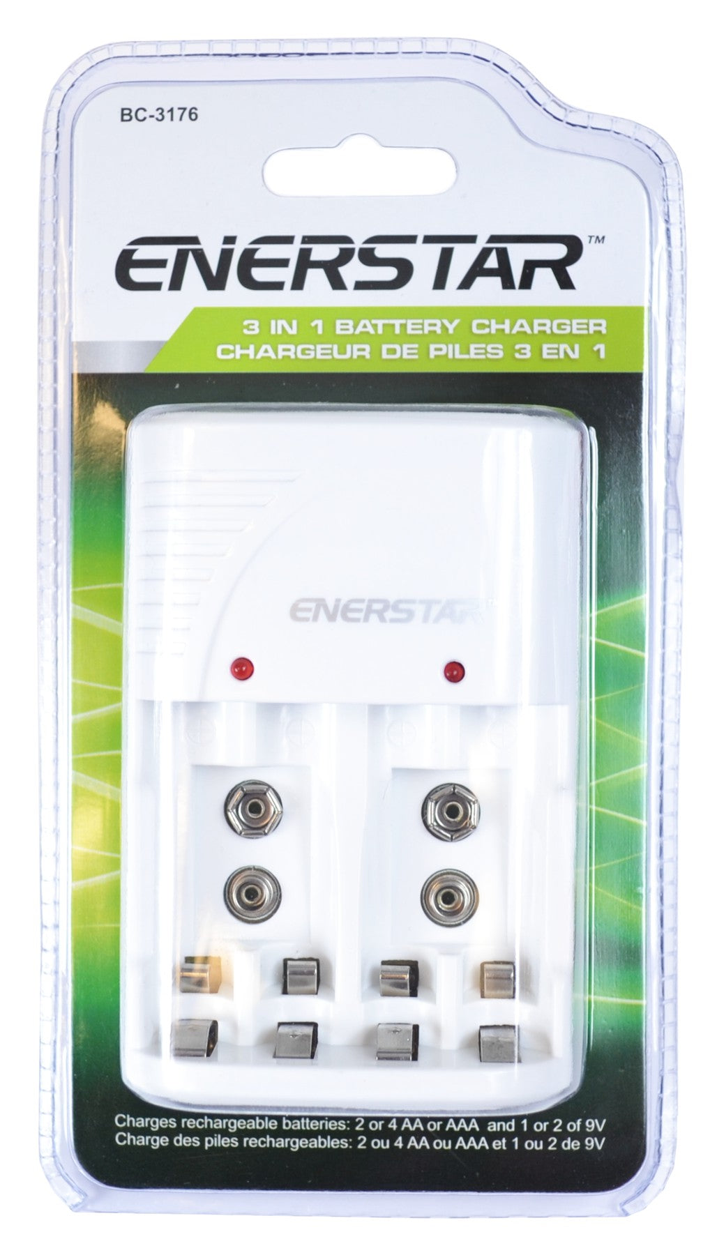 Enerstar Chargeur pour Piles Rechargeables AA, AAA et 9 V, Blanc - Simple Boutique