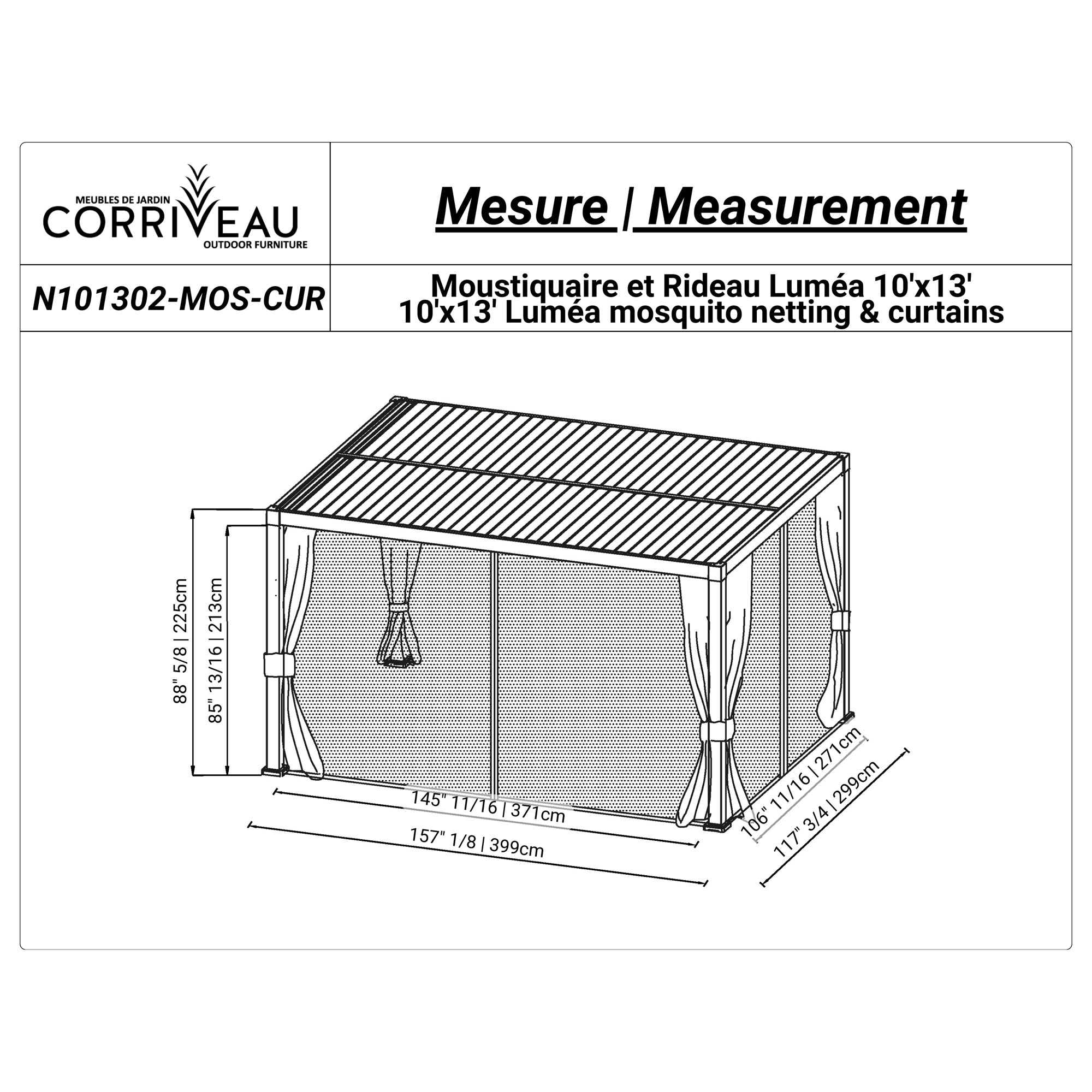 Ensemble Rideaux et Moustiquaire pour Pergola Luméa 10' x 13', Noir - Simple Boutique