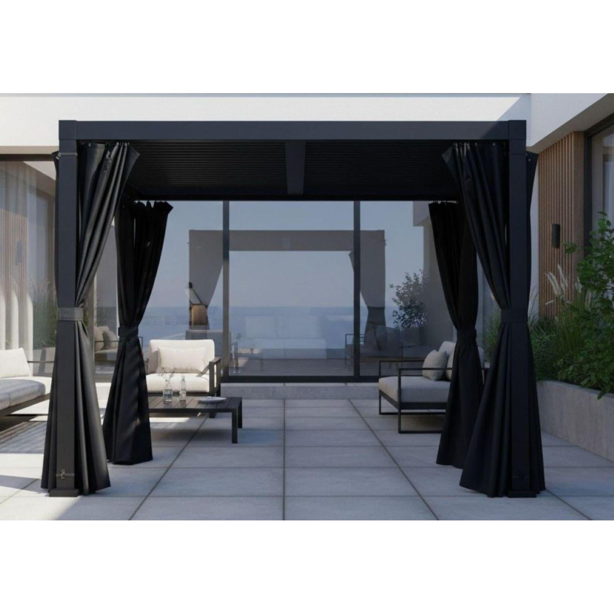 Ensemble Rideaux et Moustiquaire pour Pergola Luméa 10' x 10', Noir - Simple Boutique