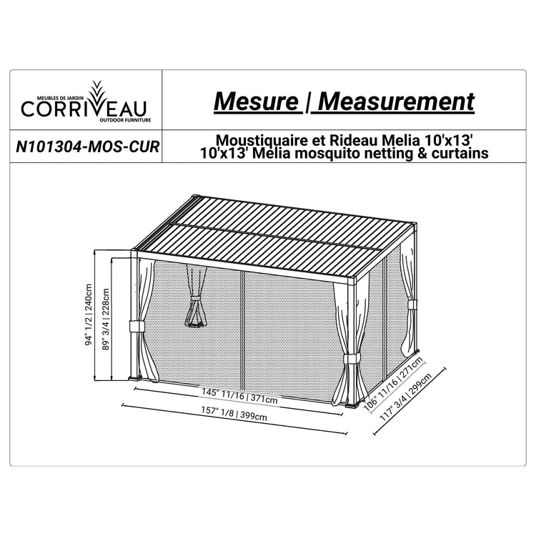 Ensemble Rideaux et Moustiquaire pour Pergola Mélia 10' x 13', Noir - Simple Boutique
