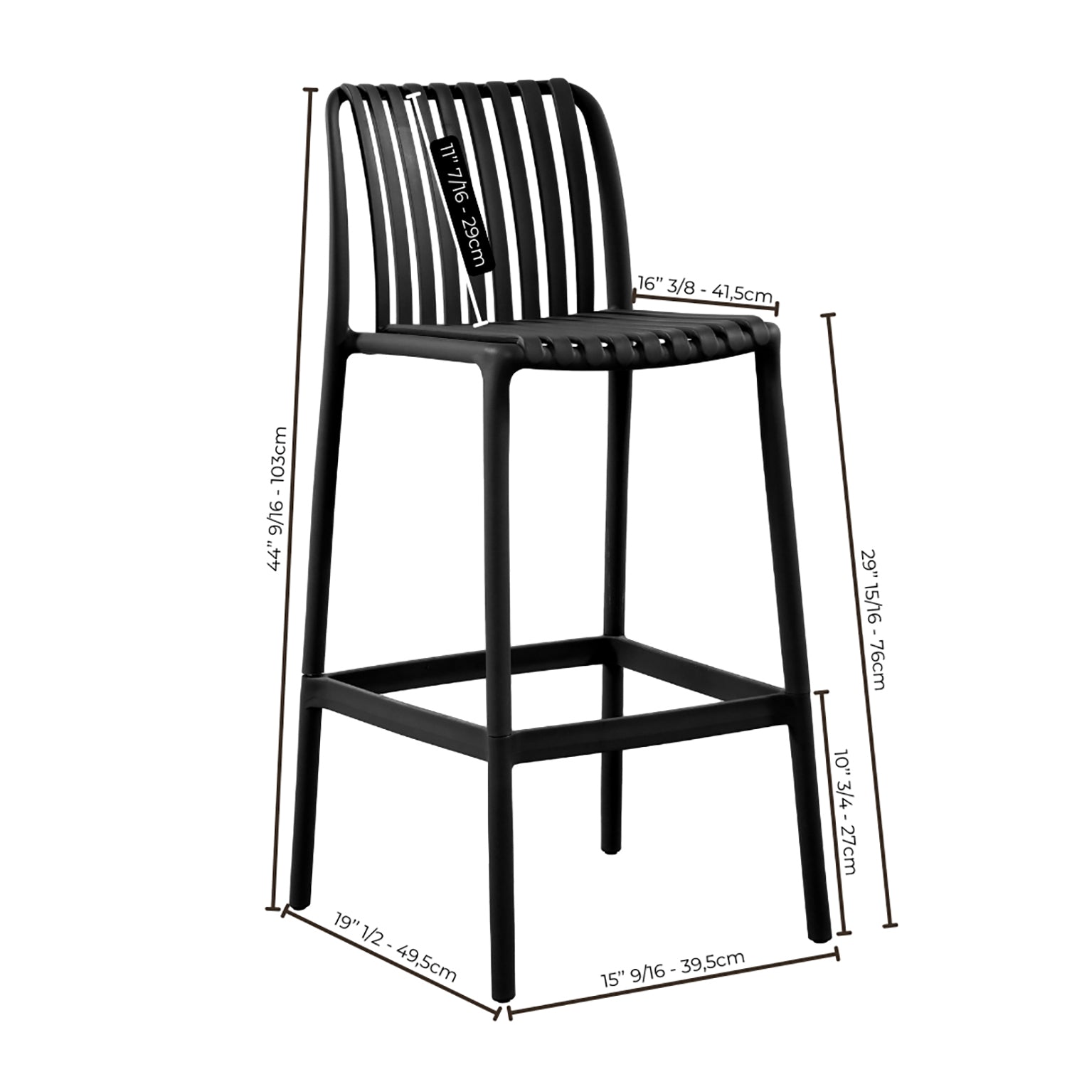 Ensemble de 4 Chaises Hauteur Bar, Intérieur/Extérieur, Noir - Simple Boutique