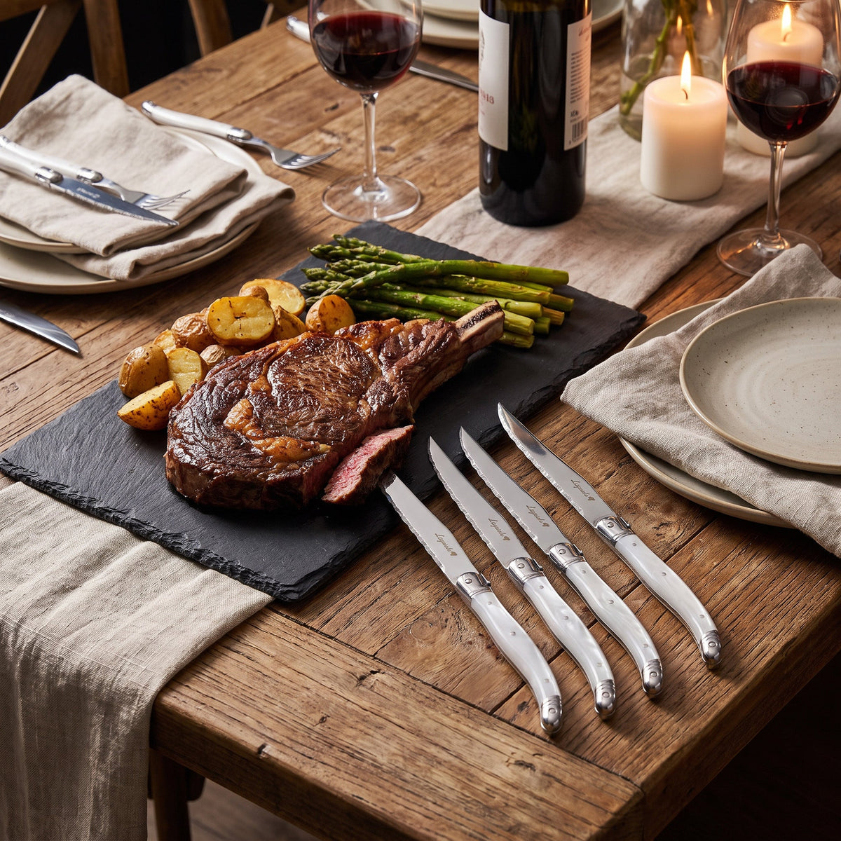 Ensemble de 4 couteaux à steak Laguiole — Manches effet marbre - Simple Boutique