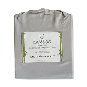 Ensemble de Drap en Bambou, Hypoallergénique, Grandeur King, Gris Pâle - Simple Boutique