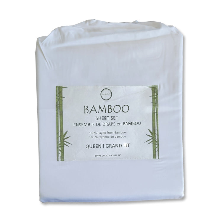 Ensemble de Drap en Bambou, Hypoallergénique, Grandeur Queen, Blanc - Simple Boutique