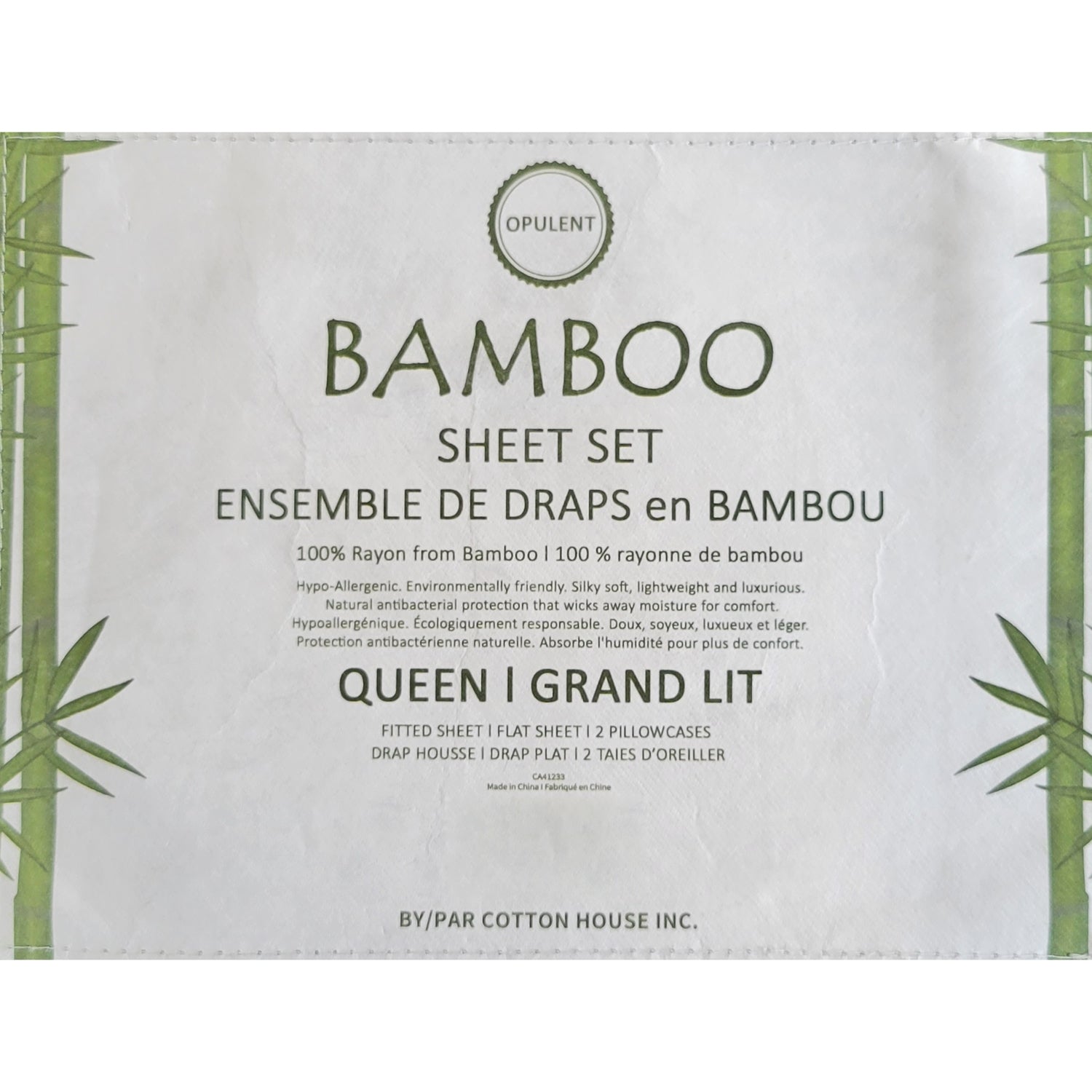 Ensemble de Drap en Bambou, Hypoallergénique, Grandeur Queen, Gris Pâle - Simple Boutique