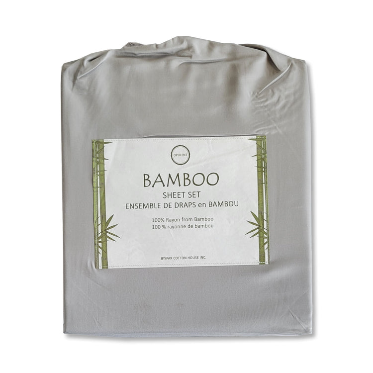 Ensemble de Drap en Bambou, Hypoallergénique, Grandeur Simple, Gris Pâle - Simple Boutique