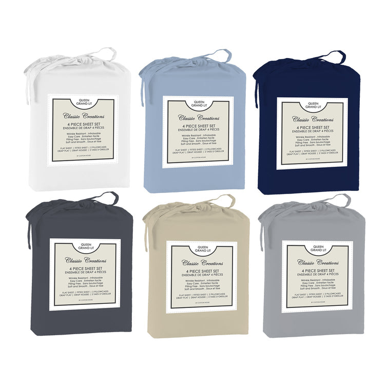 Ensemble de Drap en Microfibre Infroissable, Grandeur Double, Bleu Foncé - Simple Boutique