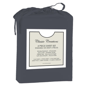 Ensemble de Drap en Microfibre Infroissable, Grandeur Double, Gris Foncé - Simple Boutique