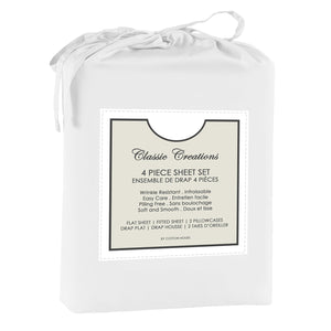 Ensemble de Drap en Microfibre Infroissable, Grandeur Queen, Blanc - Simple Boutique