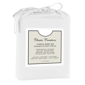 Ensemble de Drap en Microfibre Infroissable, Grandeur Simple, Blanc - Simple Boutique