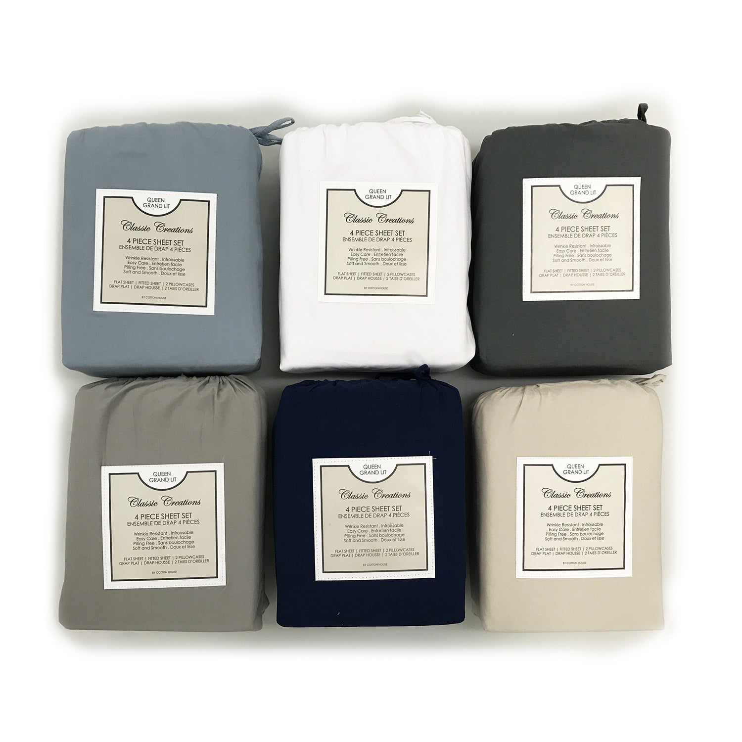 Ensemble de Drap en Microfibre Infroissable, Grandeur Simple, Bleu Foncé - Simple Boutique