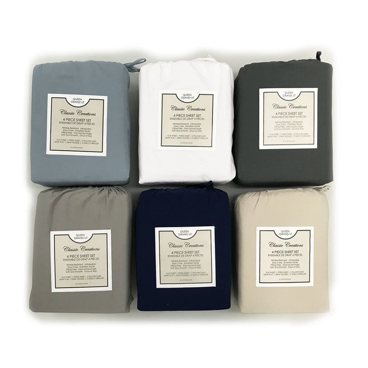 Ensemble de Drap en Microfibre Infroissable, Grandeur Simple, Bleu Foncé - Simple Boutique