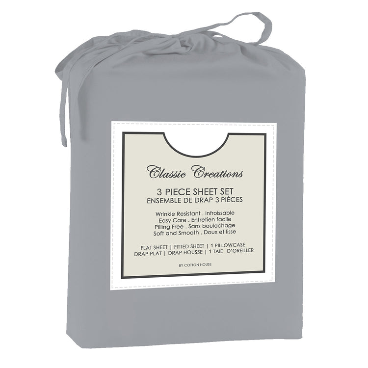 Ensemble de Drap en Microfibre Infroissable, Grandeur Simple, Gris Pâle - Simple Boutique