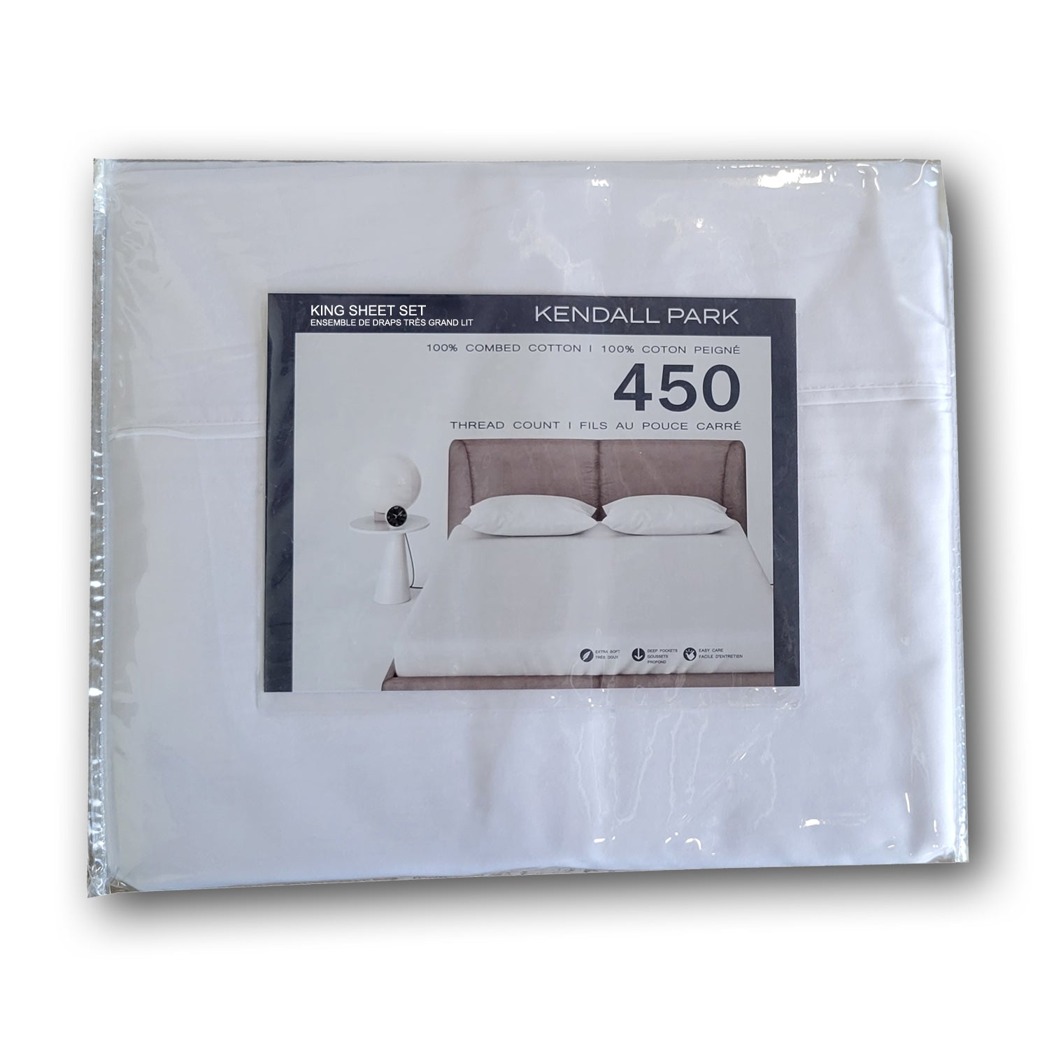 Ensemble de Draps 100% Coton, 450 Fils au Pouce Carré, Grandeur King, Blanc - Simple Boutique