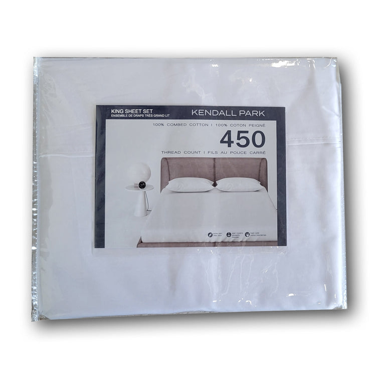 Ensemble de Draps 100% Coton, 450 Fils au Pouce Carré, Grandeur King, Blanc - Simple Boutique