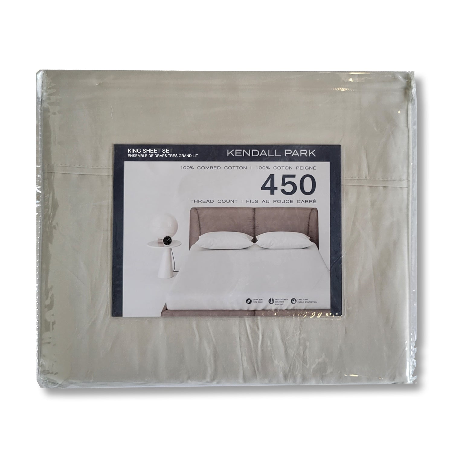 Ensemble de Draps 100% Coton, 450 Fils au Pouce Carré, Grandeur King, Gris - Simple Boutique